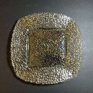 Vintage Vetropuro Turkish Peach Amber Pebbled Glass Square Salad Plate Dish 8.5"